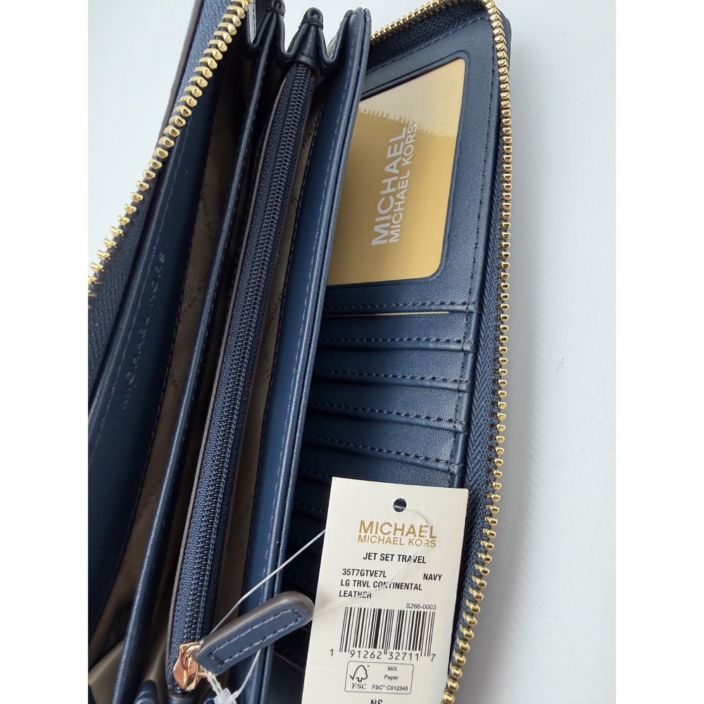 NWT Michael Kors Jet Set Large Travel Continental Wallet Leather Navy - Picture 6 of 7
